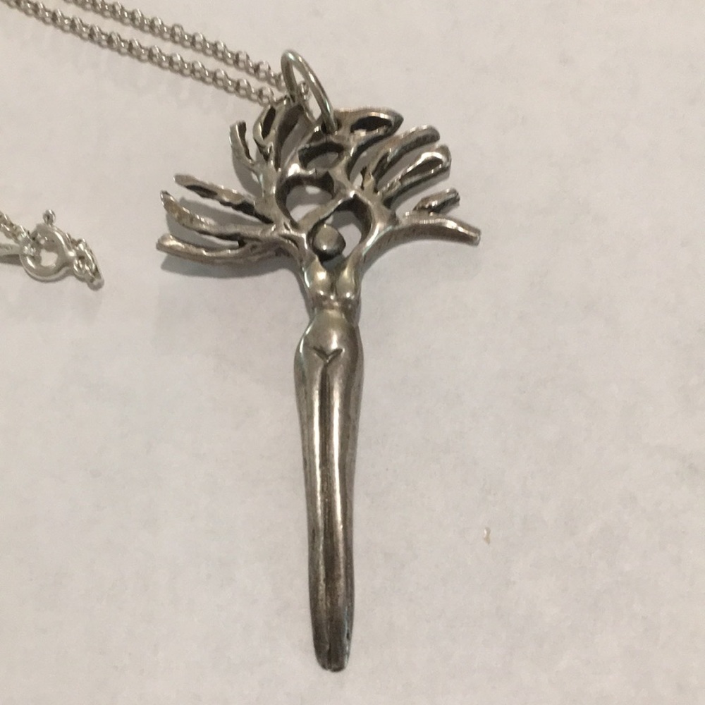 Tree of Life Lady Sterling Silver Necklace 18ā Chain Unique Lady tree Branch Arm